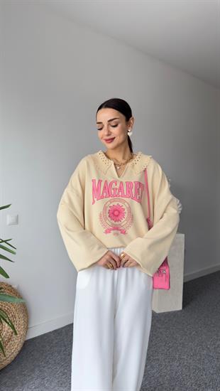 Magaret Yaka Dantel Detaylı Sweatshirt