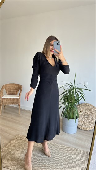 Orijinal Marka V Yaka Siyah Elbise 