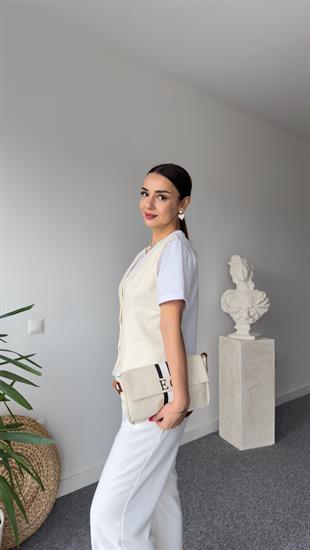 Zra Model Bej Yelek Detaylı Bluz