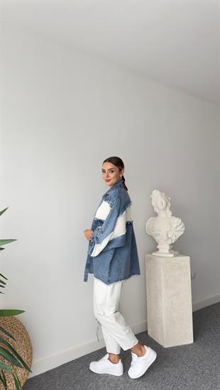 Babel Beyaz File Detaylı Salaş Jean Ceket