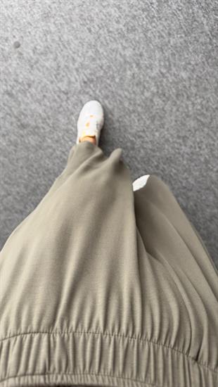 Sırt Dekolte Bel Lastikli Haki Tulum