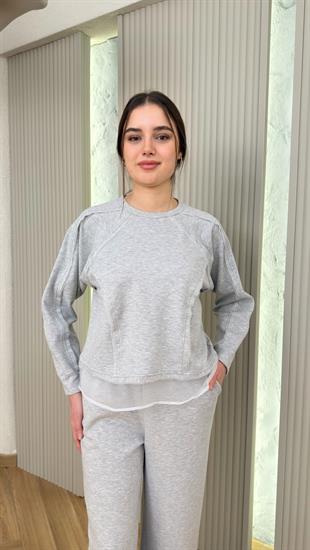 Gri Tül Detaylı Modal Takım
