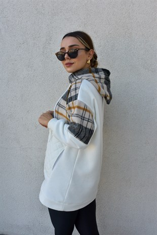 Kapitone Detaylı Ekru Sweatshirt