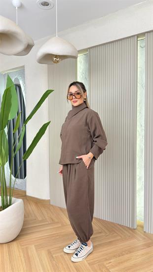Kahve Rubert Dik Yaka Şalvar Takım