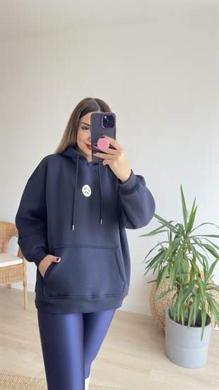 Gülücük Baskılı Şardonlu Lacivert Sweat