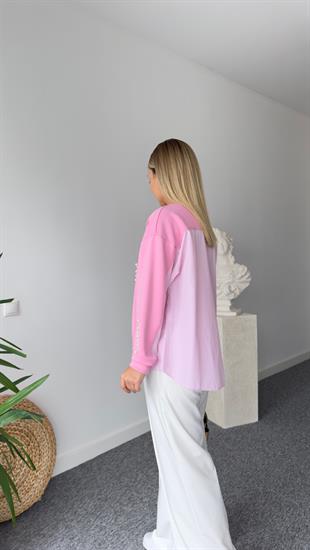 İnci Detaylı Gömlek Garni Pembe Modal Sweat