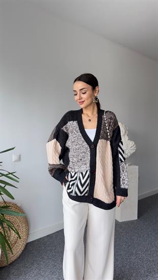 Patchwork Renk Geçişli Triko Hırka
