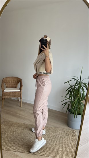 Beli Lastikli Pudra Deri Pantolon 
