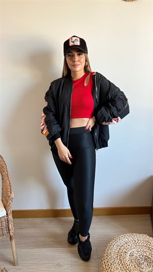 Yazı Detaylı Tasarım Bomber Ceket