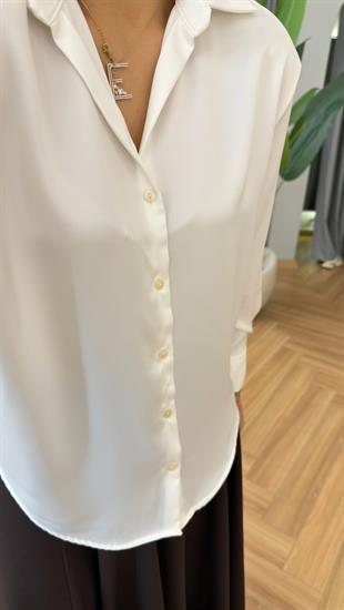 Beyaz Tok Saten Gömlek