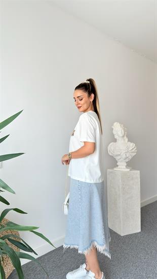 Ayıcık Nakışlı Bisiklet Yaka Tshirt