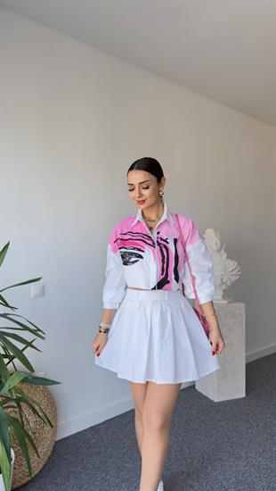 Pileli Beyaz Şort Etek