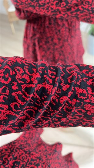  Kırmızı Leopar Desen Elbise 