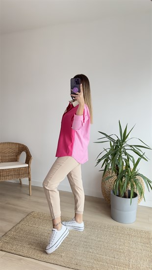 Çift Renk Tasarım Gömlek Pembe