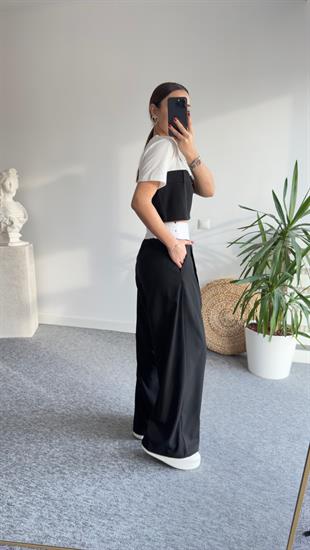 Kalın Kemer Detaylı Arkası Lastikli Siyah Palazzo 