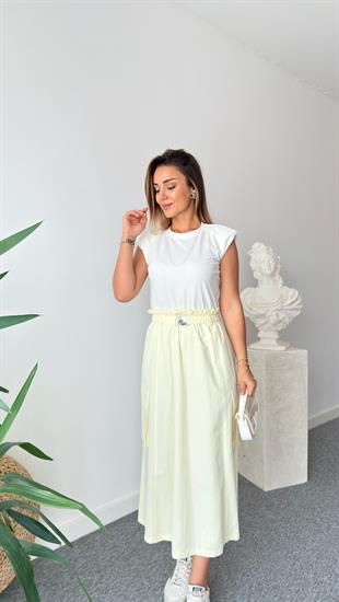 Altı Sarı Poplin Detaylı Elbise
