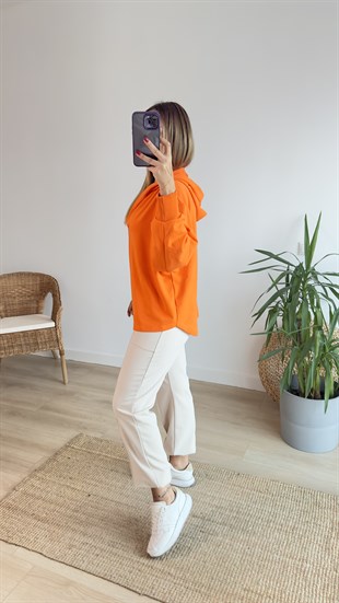 Kapüşonlu Turuncu Basic Sweat