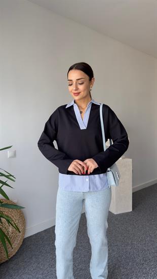 Masse Gömlek Yaka Poplin Detay Sweatshirt
