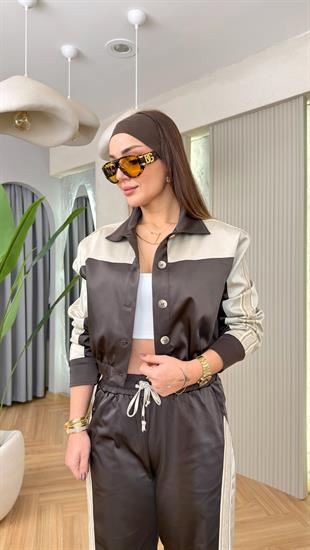 Kahve Sintra Tok Saten Bomber Ceket