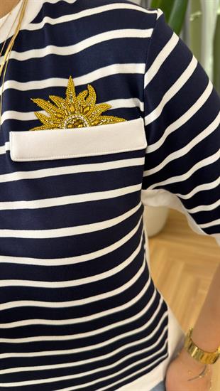 Venna Taş Baskı Sırt Poplin Garnili Tshirt ( ÖN SİPARİŞ ÜRÜNÜ )