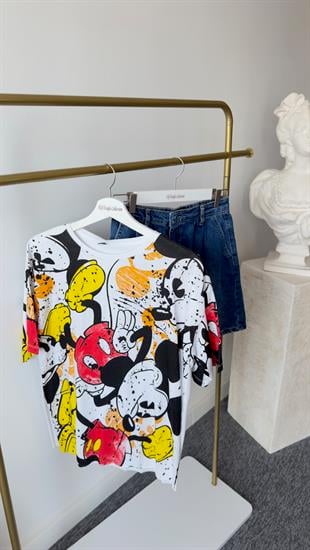 Renkli Mickey Baskı Tshirt