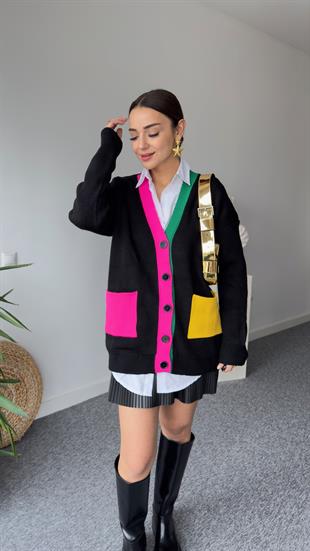 Soer Renk Geçişli Siyah Hırka