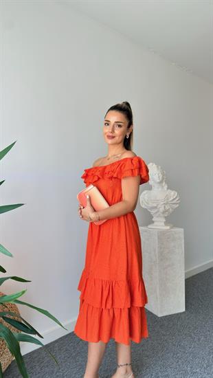 Turuncu Kles Madonna Yaka Fisto Elbise