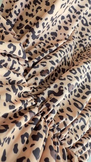 Yarasa Kol Bel Büzgülü Leopar Bluz