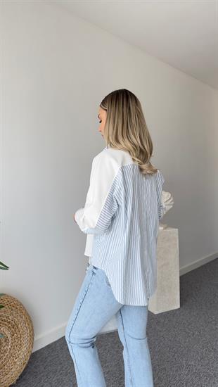 Glou Poplin Detay Sırt Düğmeli Beyaz Modal Sweat
