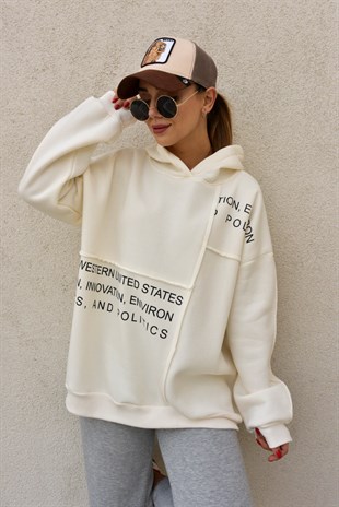 Yazı Detaylı Parçalı Salaş Sweat