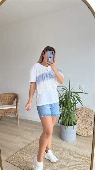 Fistolu Mavi Çizgili Tasarım Tshirt