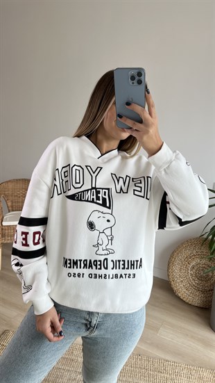 V Yaka Peanuts Şardonlu Sweat
