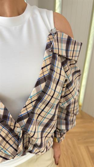 Bej Ekoseli Modal Atletli Gömlek