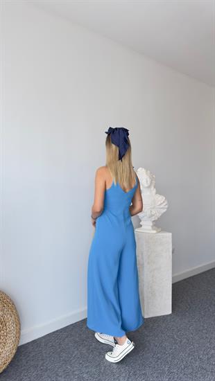 Orj Model Kapak Detaylı Mavi Askılı Tulum