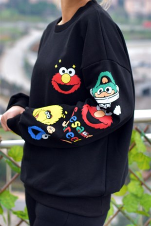 Sesame Street Siyah Sweatshirt