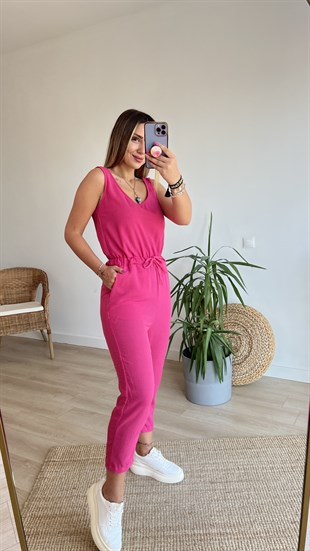 Beli Lastikli Pembe Kolsuz Tulum