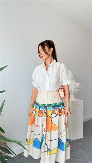 Beyaz Brome Sırt Düğmeli Gömlek