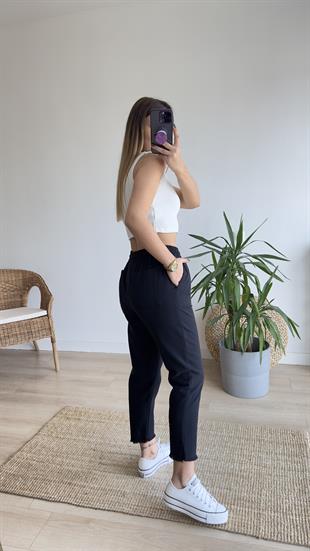 Beli Lastikli Siyah Gabardin Pantolon
