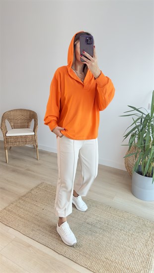 Kapüşonlu Turuncu Basic Sweat