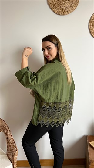 Dantel Detaylı Haki Ceket