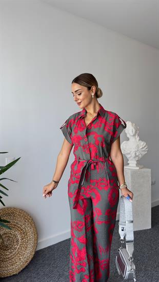 Tarro Gömlek Yaka Karışık Desen Tulum