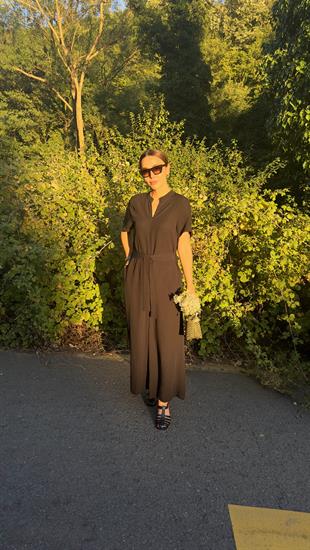 Gua Kemerli Keten Siyah Tulum