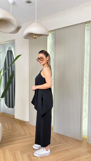 Siyah Örgü Askılı Tensel Tulum