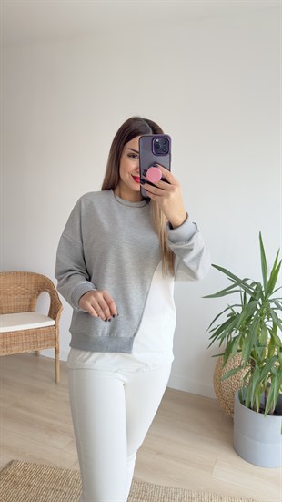 Poplin Detaylı Gri Sweat