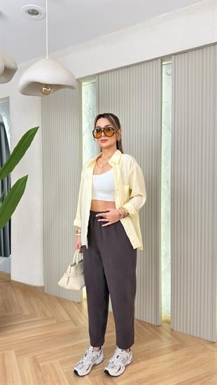 Sarı Flara Oversize Tensel Gömlek