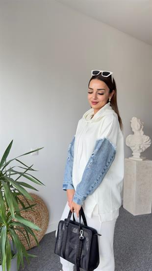 Piem Kot Detay Beyaz Sweatshirt