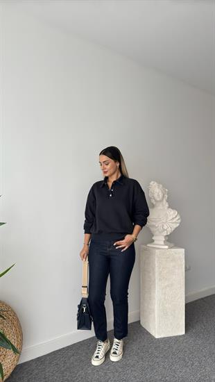 Denim Yaka Lacivert Sweatshirt