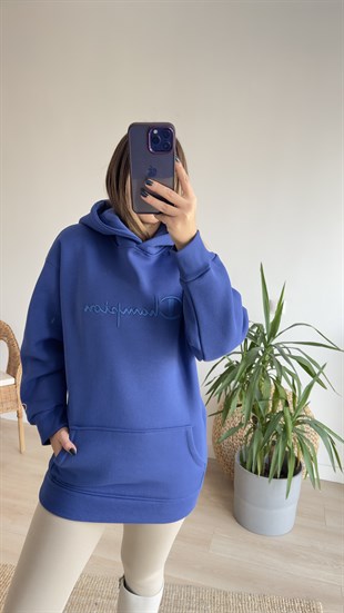 Champion Baskı Mavi Sweatshirt