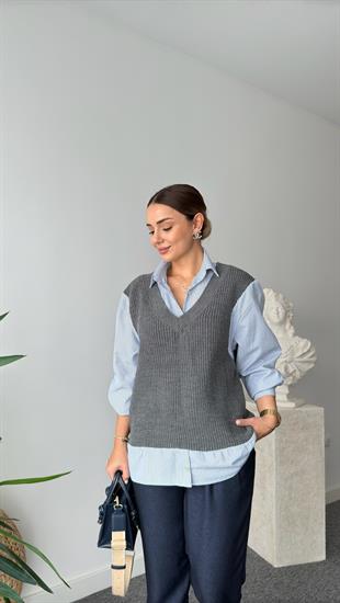 Zra Model Süveter Detaylı Çizgili Gömlek