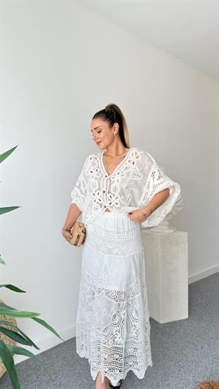 Luwre Tasarım Dantel Detaylı Bluz